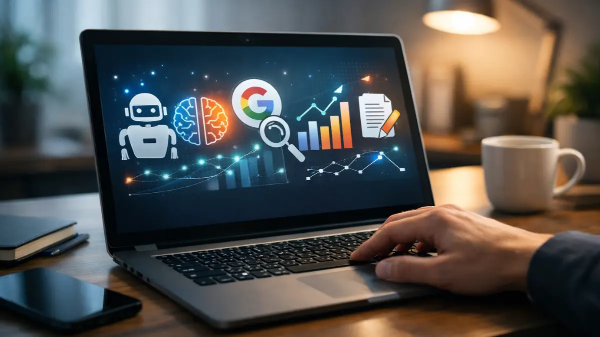 AI content blogging 2026 showing human editor reviewing AI-generated blog content